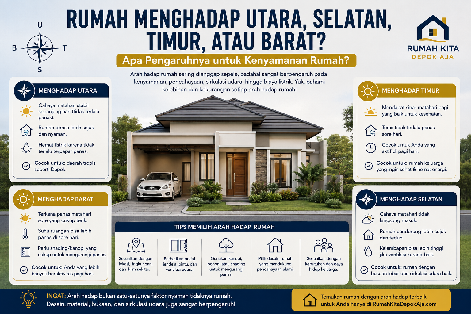 Rumah Menghadap Utara, Selatan, Timur, atau Barat? Apa Pengaruhnya untuk Kenyamanan Rumah?